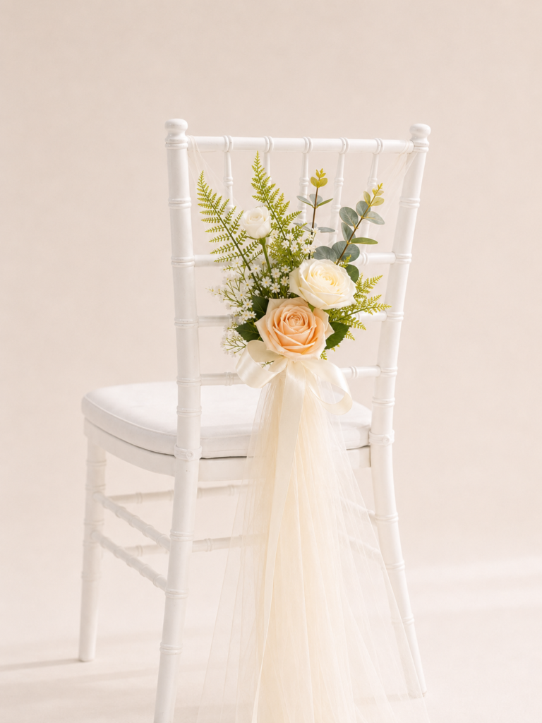 classic champagne white aisle chair floral decorations