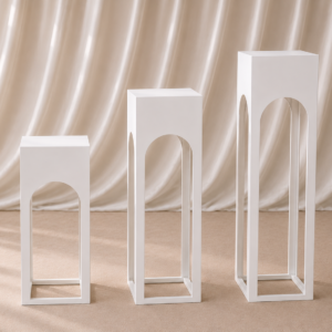 white hollow square pedestal stand set (set of 3)