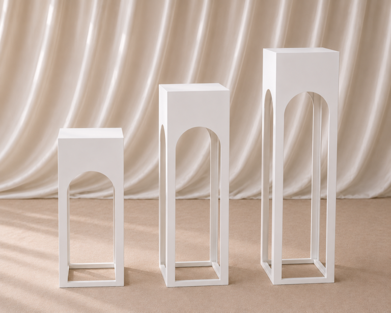 white hollow square pedestal stand set (set of 3)