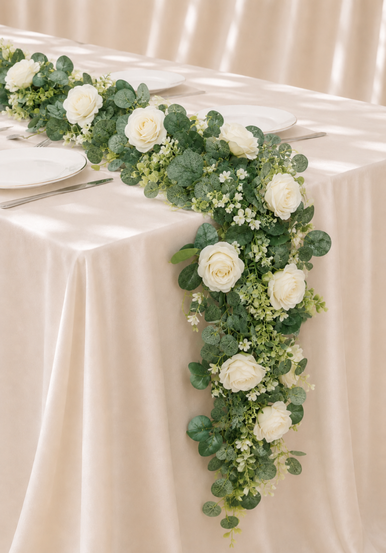 white rose & eucalyptus floral garland
